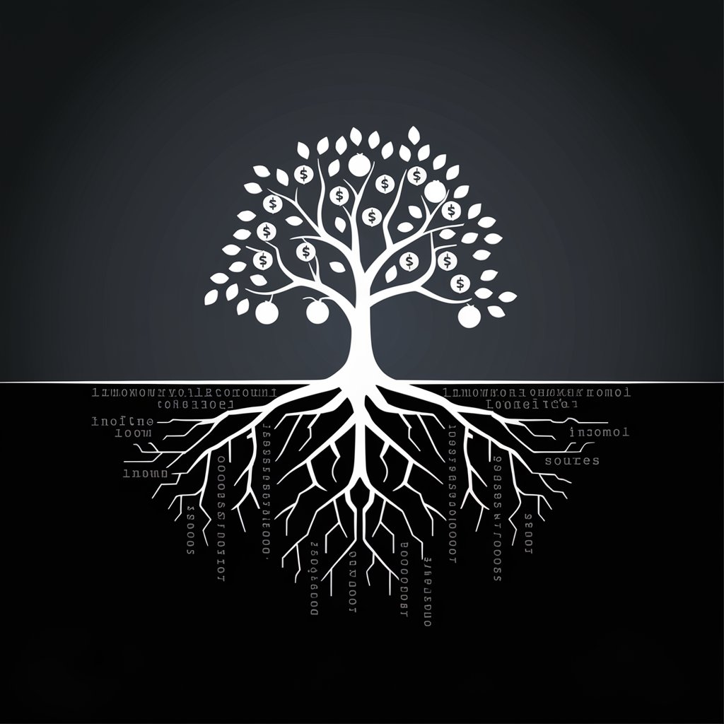 A minimalist illustration of a tree with roots deeply embedded in the ground and branches reaching towards the sky.